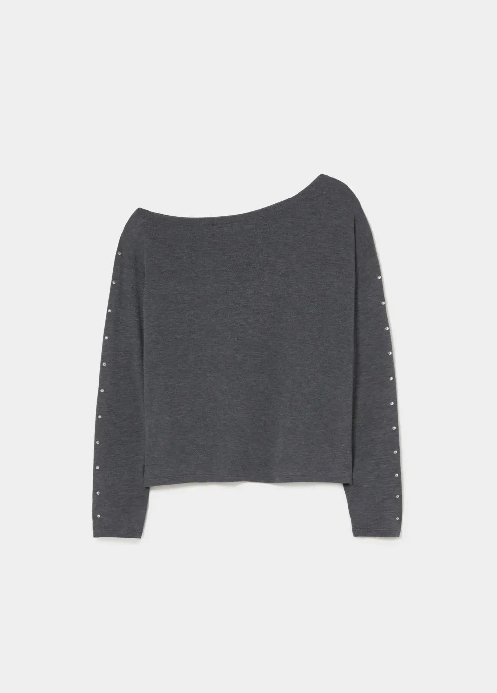 חולצת נשים אפורה ארוכה עם מפתח עגול ועיטורי כפתורים בשרוולים, אופנה CHOZEN