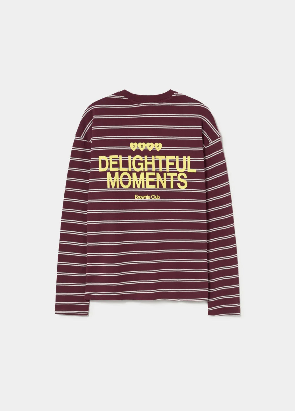 חולצת פסים בורדו ארוכה עם כיתוב צהוב Delightful Moments, אופנה טרנדית מ-CHOZEN