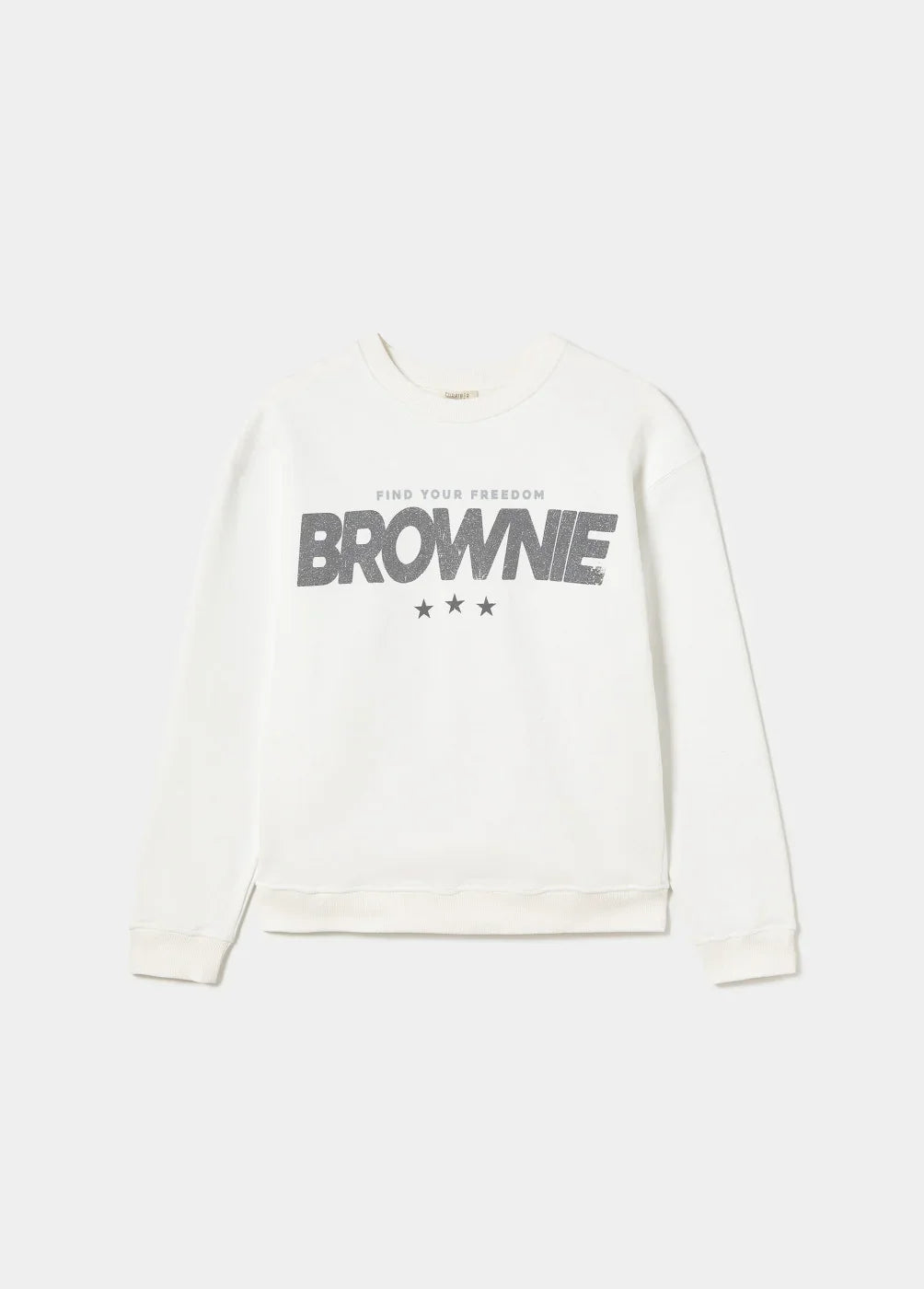 סווטשירט לבן עם הדפס BROWNIE, אופנה טרנדית CHOZEN, קבוצת אלפא, מותגים מובילים