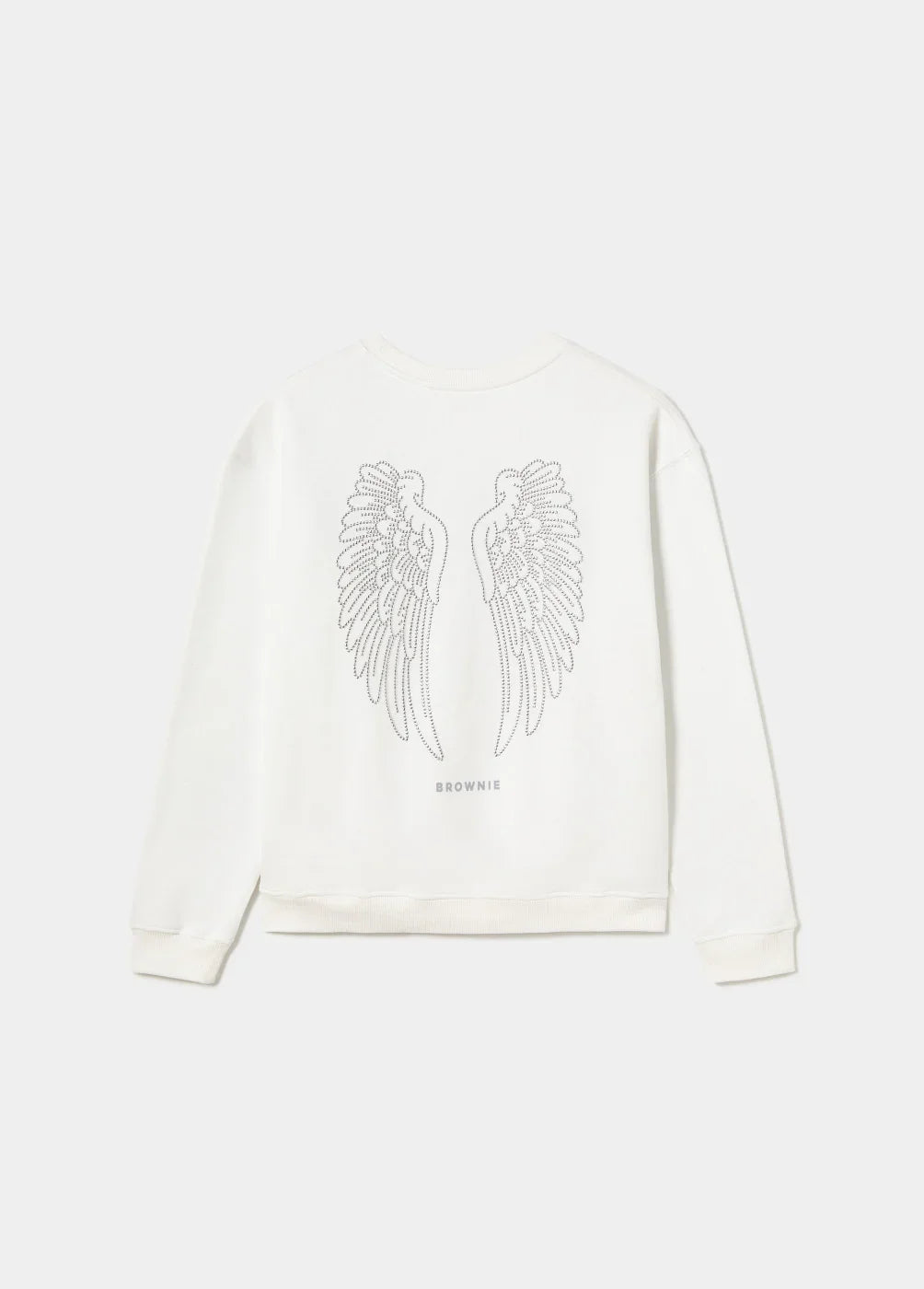סווטשירט לבן עם הדפס כנפי מלאך מאחור, מותג BROWNIE, אופנה ב-CHOZEN
