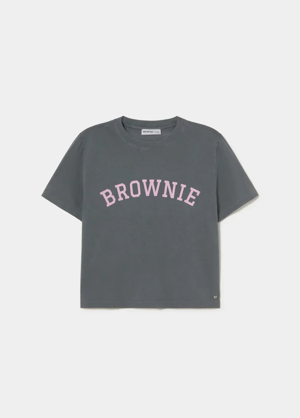 חולצת טי שירט אפורה עם הדפס ורוד BROWNIE, חולצה אופנתית לנשים קיץ ובייסיק
