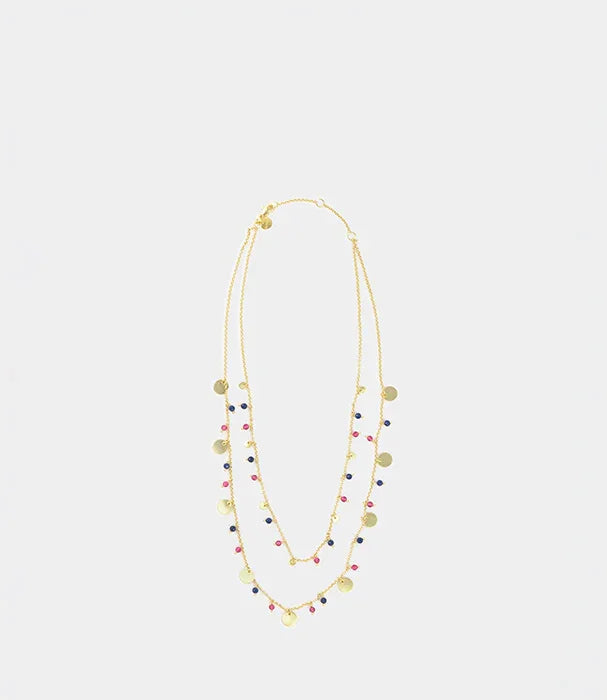 שרשרת זהב כפולה עם תליונים עגולים וציפוי חרוזים צבעוניים, תכשיטים לנשים CHOZEN