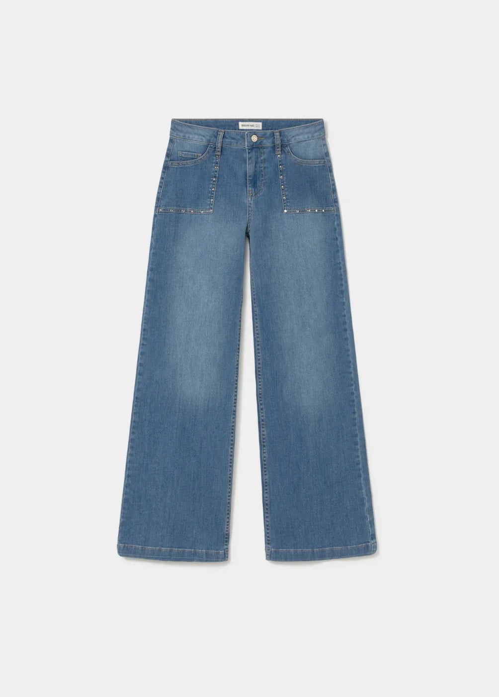 ג׳ינס נשים רחב כחול עם כיסים קדמיים, אופנה CHOZEN, קבוצת אלפא