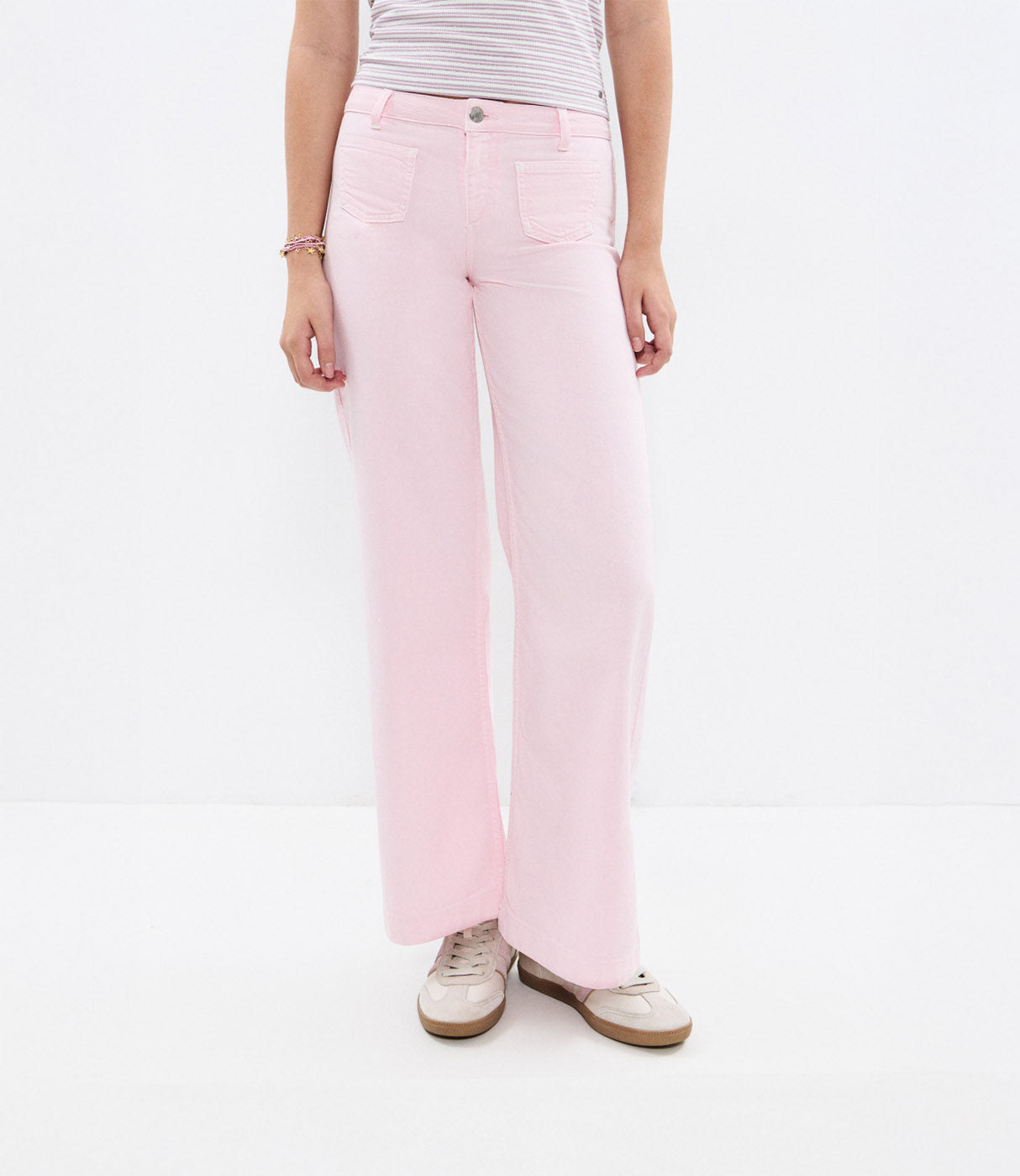 מכנסי נשים רחבים בגזרת סטרייט בצבע ורוד בהיר, בגדי קיץ אופנתיים