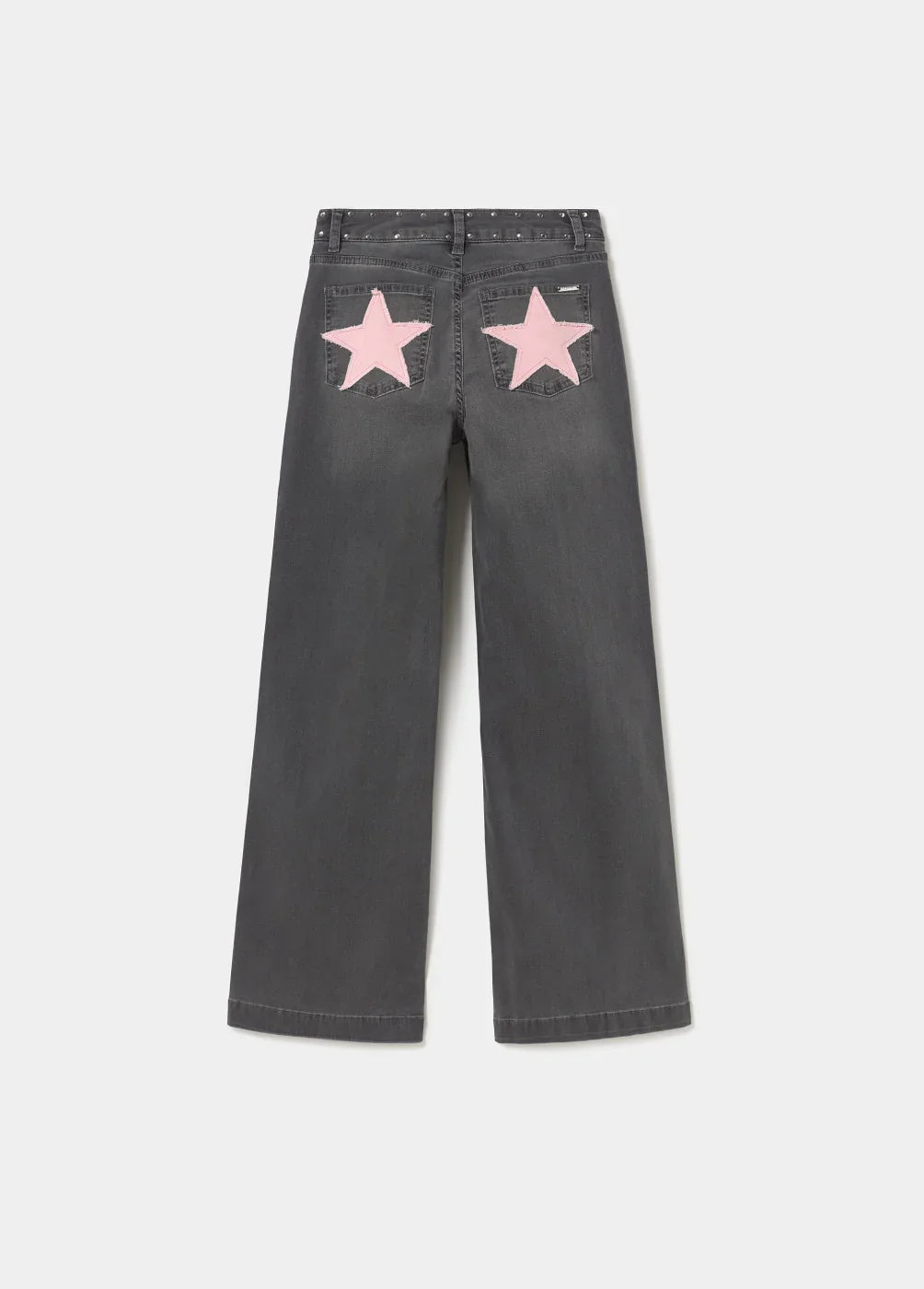 ג'ינס שחור רחב עם כוכבים ורודים על הכיסים האחוריים, אופנה טרנדית CHOZEN
