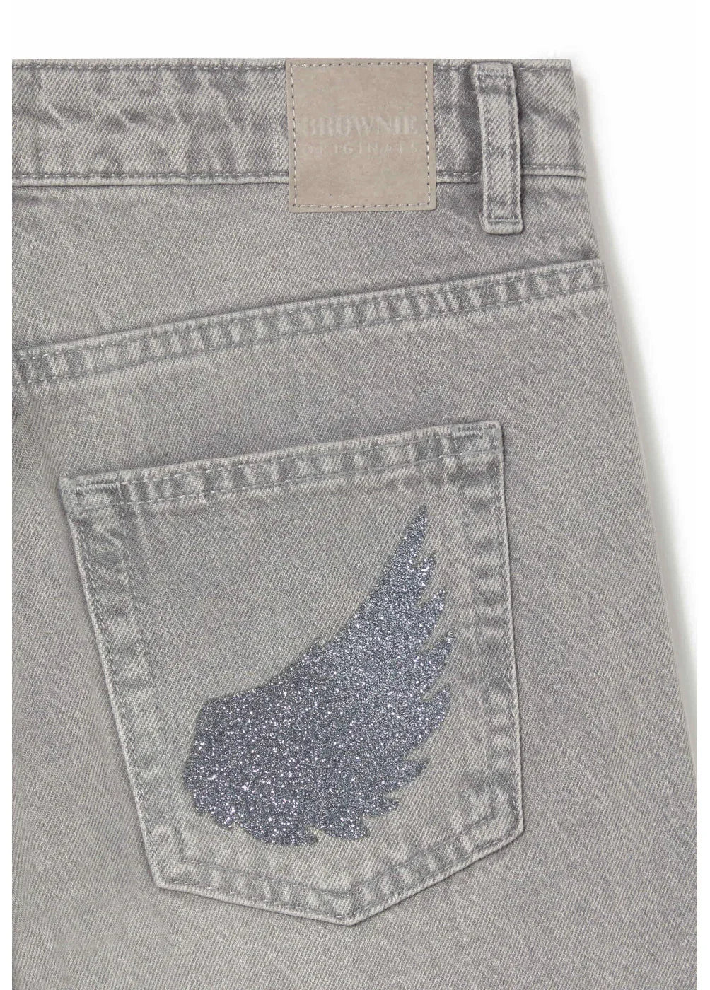 ג'ינס אפור CHOZEN עם כיס אחורי ודוגמת כנף מנצנצת, אופנה מובילה לקבוצת אלפא