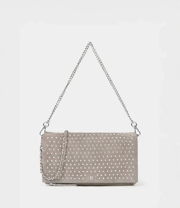 תיק ערב מעוצב אפור עם ניטים וכיסויי שרשרת, אופנתי CHOZEN, מבית קבוצת אלפא