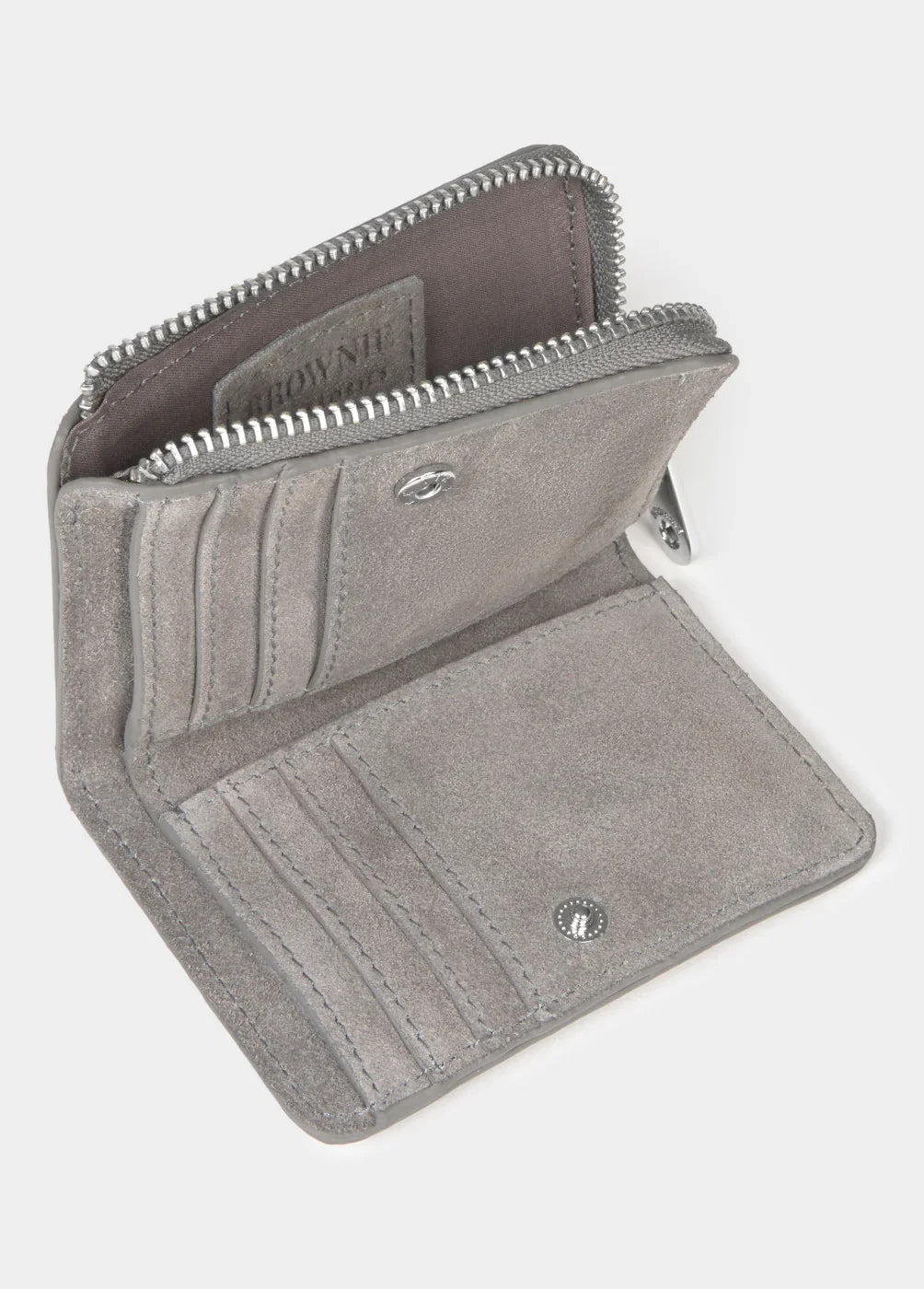 ארנק עור אפור מעוצב עם כיסי כרטיסים, רוכסן ותפסה, ב-CHOZEN מותגים מובילים