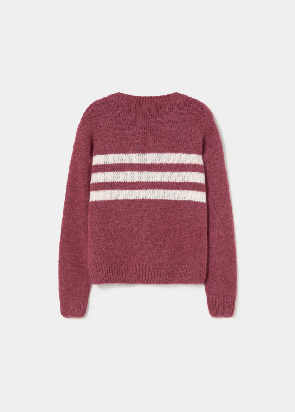 סוודר צמר בורדו עם פסים לבנים, אופנה חורפית של CHOZEN