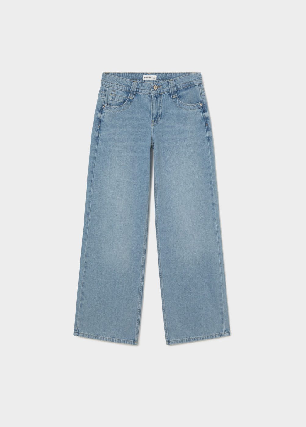 ג'ינס נשים בגזרה רחבה, בד דנים כחול בהיר, סגנון קלאסי עם חמישה כיסים