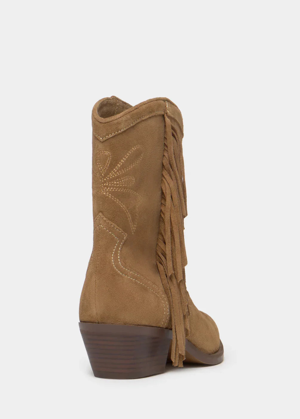 מגף עור זמש חום עם עקב נמוך ופרנזים, עיצוב מערב פרוע מקבוצת אלפא CHOZEN