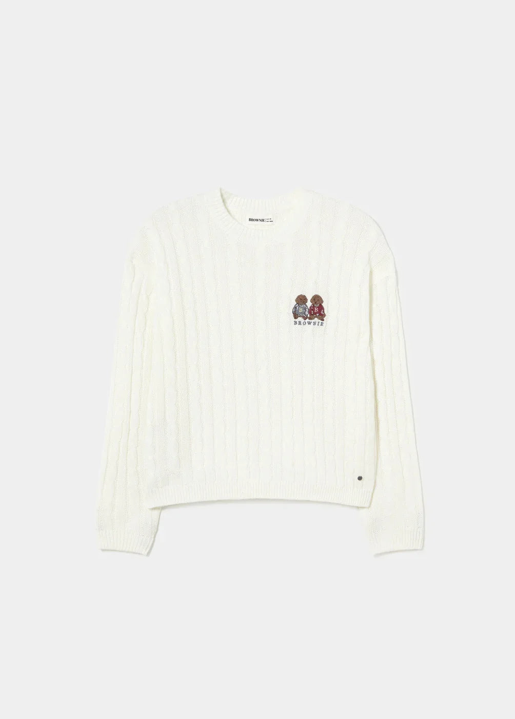 סוודר נשים לבן עם דמויות כלבים וסמל BROWIE, אופנה ממותגי CHOZEN