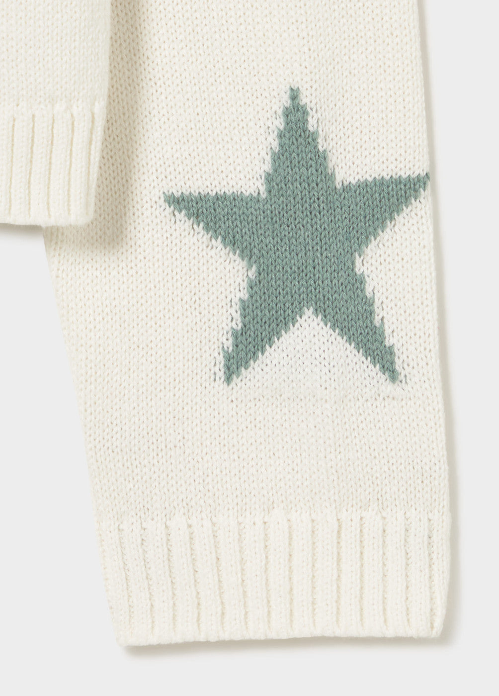 סוודר סרוג לבן עם כוכב ירוק, פריט אופנה חורפי לילדים