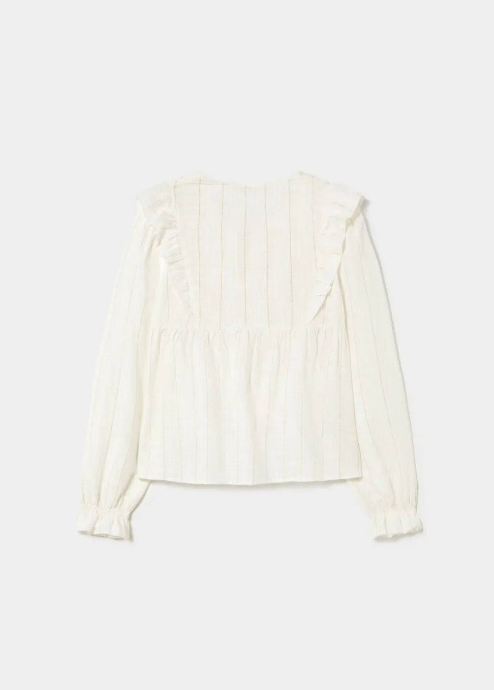 חולצת נשים לבנה עם שרוולים ארוכים ועיטורי קפלים, CHOZEN בגדי אופנה