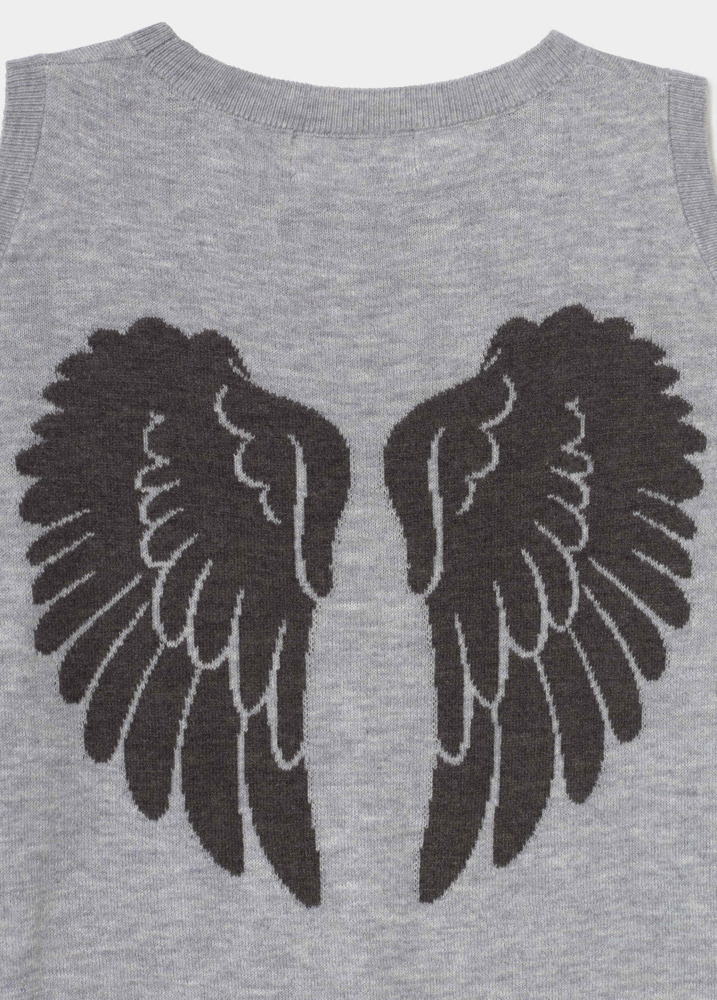 גב סוודר אפור עם הדפס כנפי מלאך שחורות, אופנת ילדים, עיצוב ייחודי