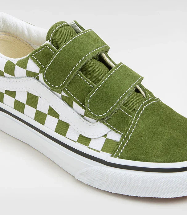 סניקרס ירוקות דגם ואנס משובץ לבן, רצועות סקוץ', עיצוב ייחודי, מתוך קולקציית מותגים ב-CHOZEN