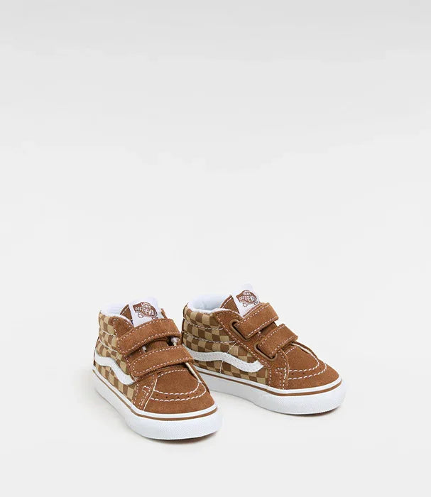 נעלי סניקרס ילדים חומות עם דוגמת משבצות, ולולאות סקוץ', ממותג מוביל ב-CHOZEN