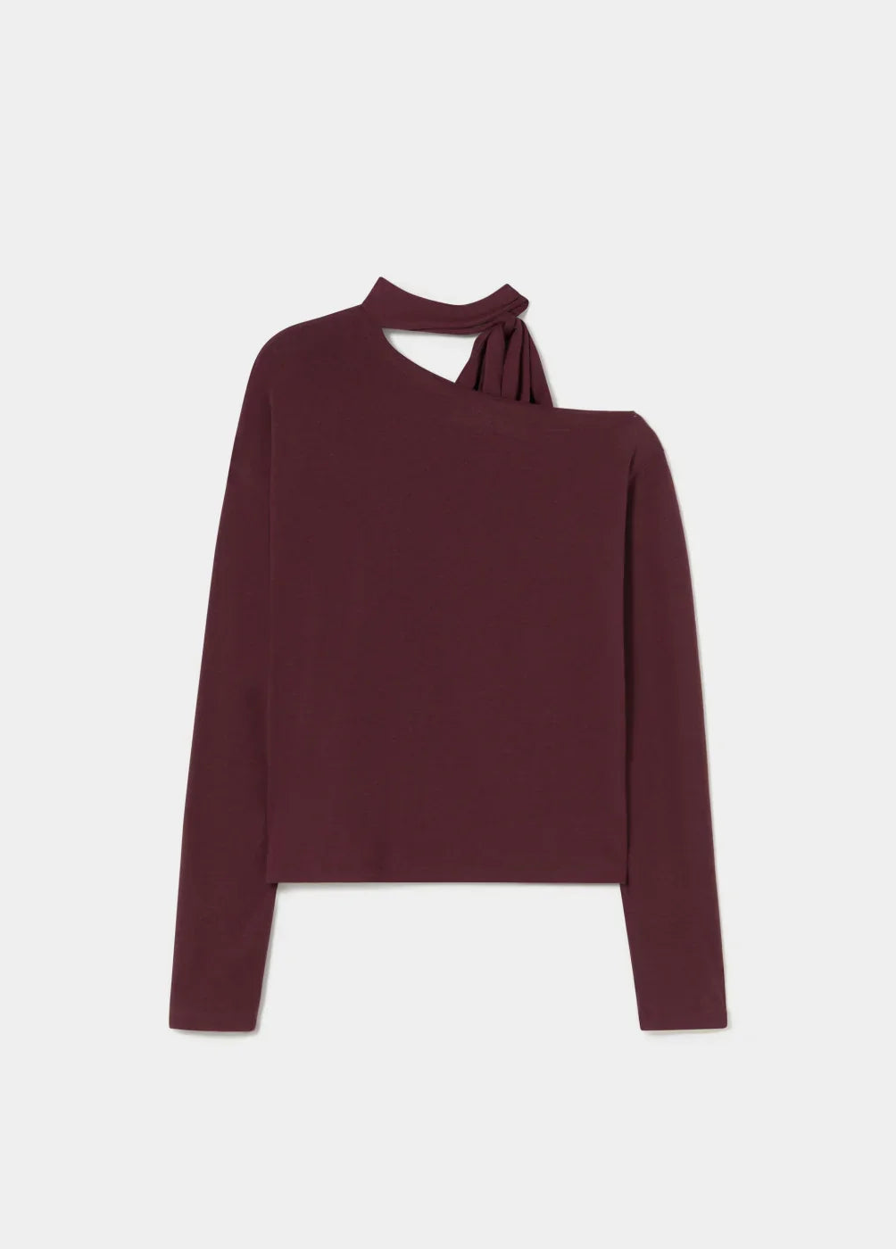 חולצת נשים בורדו עם שרוולים ארוכים וגזרה א-סימטרית, אופנה CHOZEN