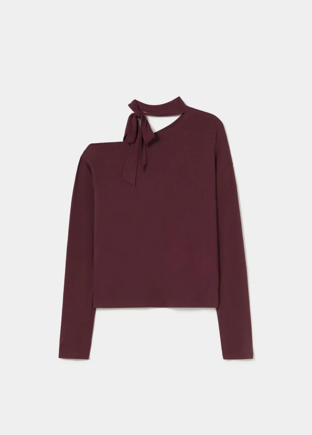 חולצת נשים ארוכה בורדו עם קישוט קשירה לצוואר, אופנת CHOZEN, מותגים מובילים בישראל