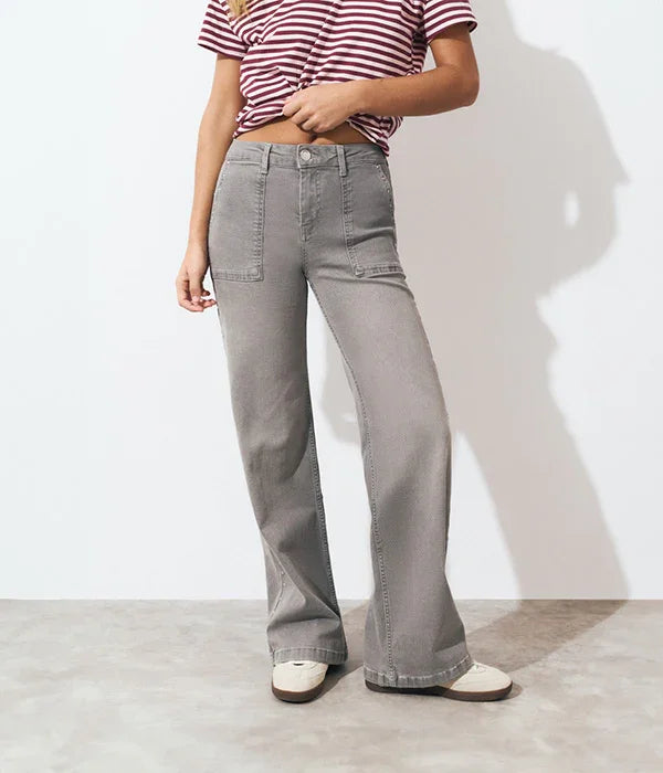 מכנסי ג'ינס רחבים לנשים בצבע אפור מבית CHOZEN, אופנה נושאת מותגים מובילים