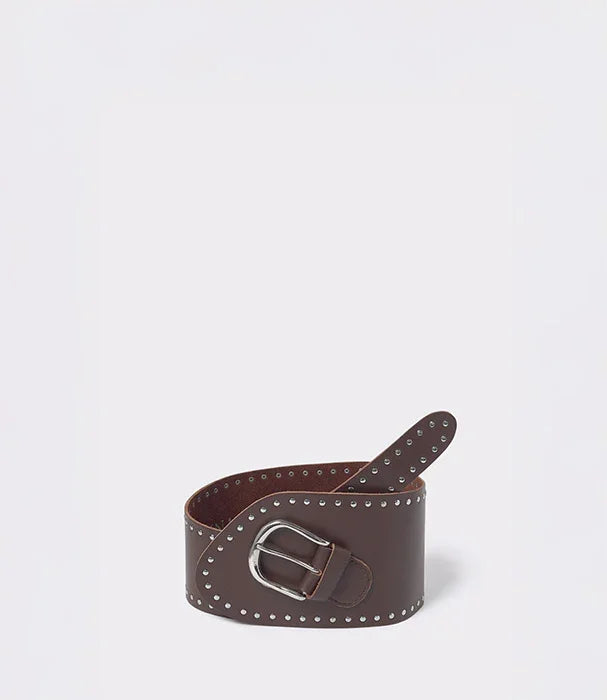 חגורת עור חומה עם אבזם כסוף וקישוט מסמרות, CHOZEN מותגים מובילים