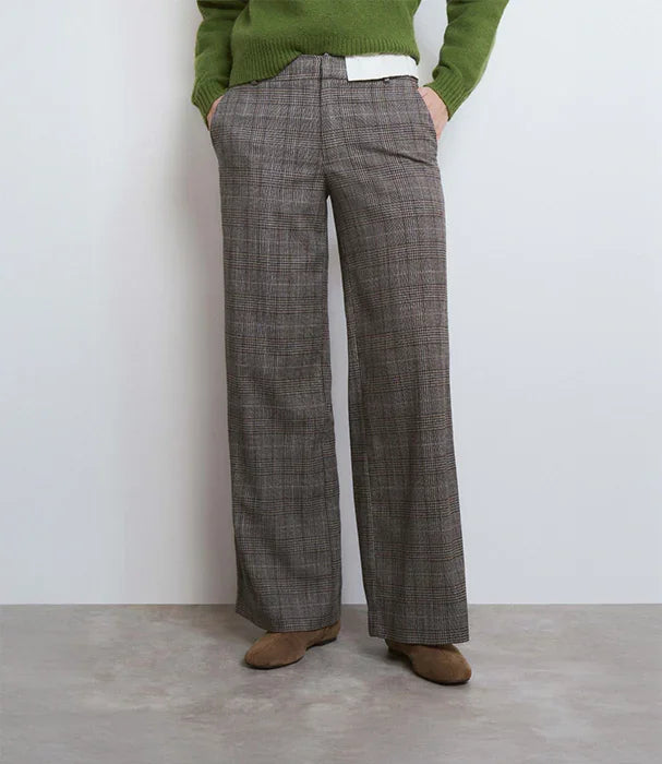 מכנסי נשים קלאסיים בגזרת סטרייט משובצת, דגם אופנתי מבית CHOZEN