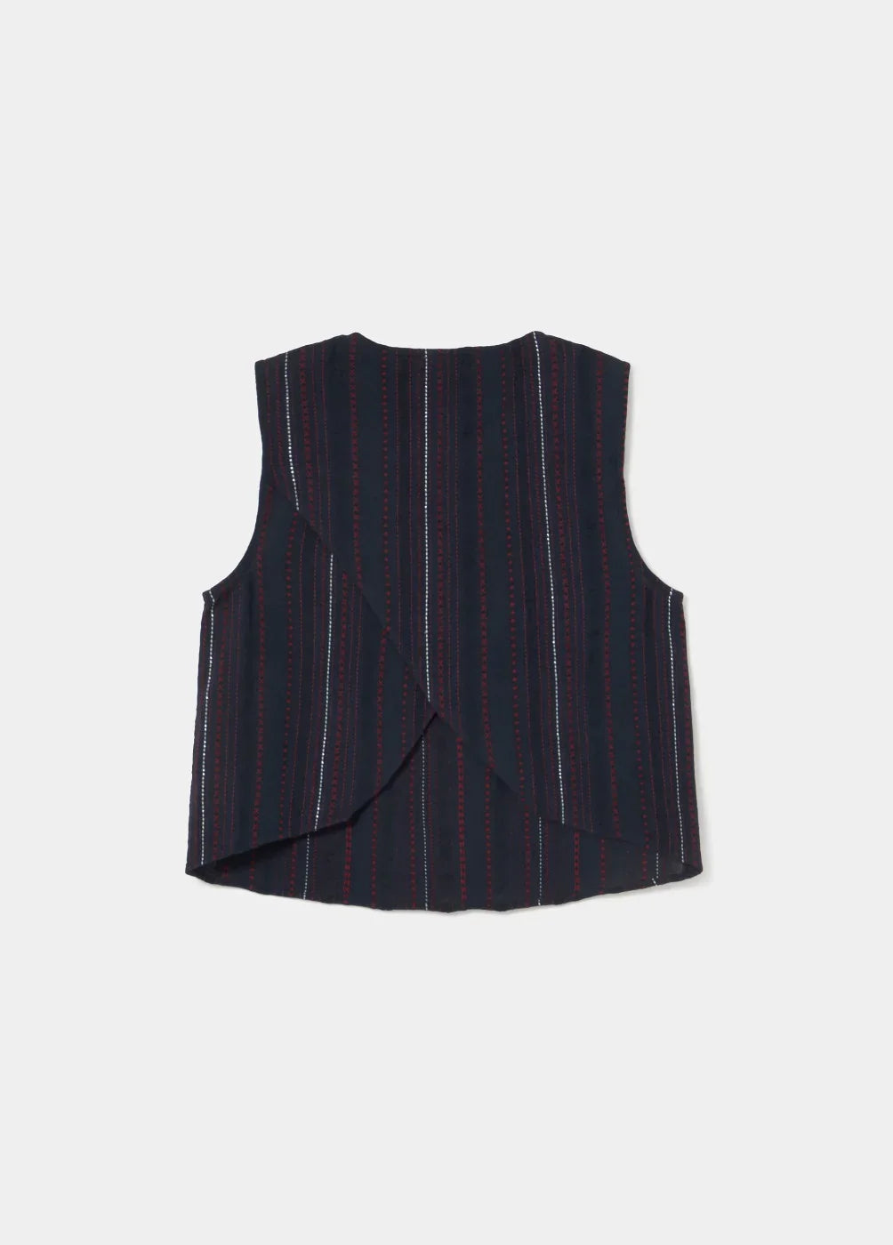 ווסט שחור עם פסים אדומים ולבנים בעיצוב ייחודי, אופנה CHOZEN, צילום גב