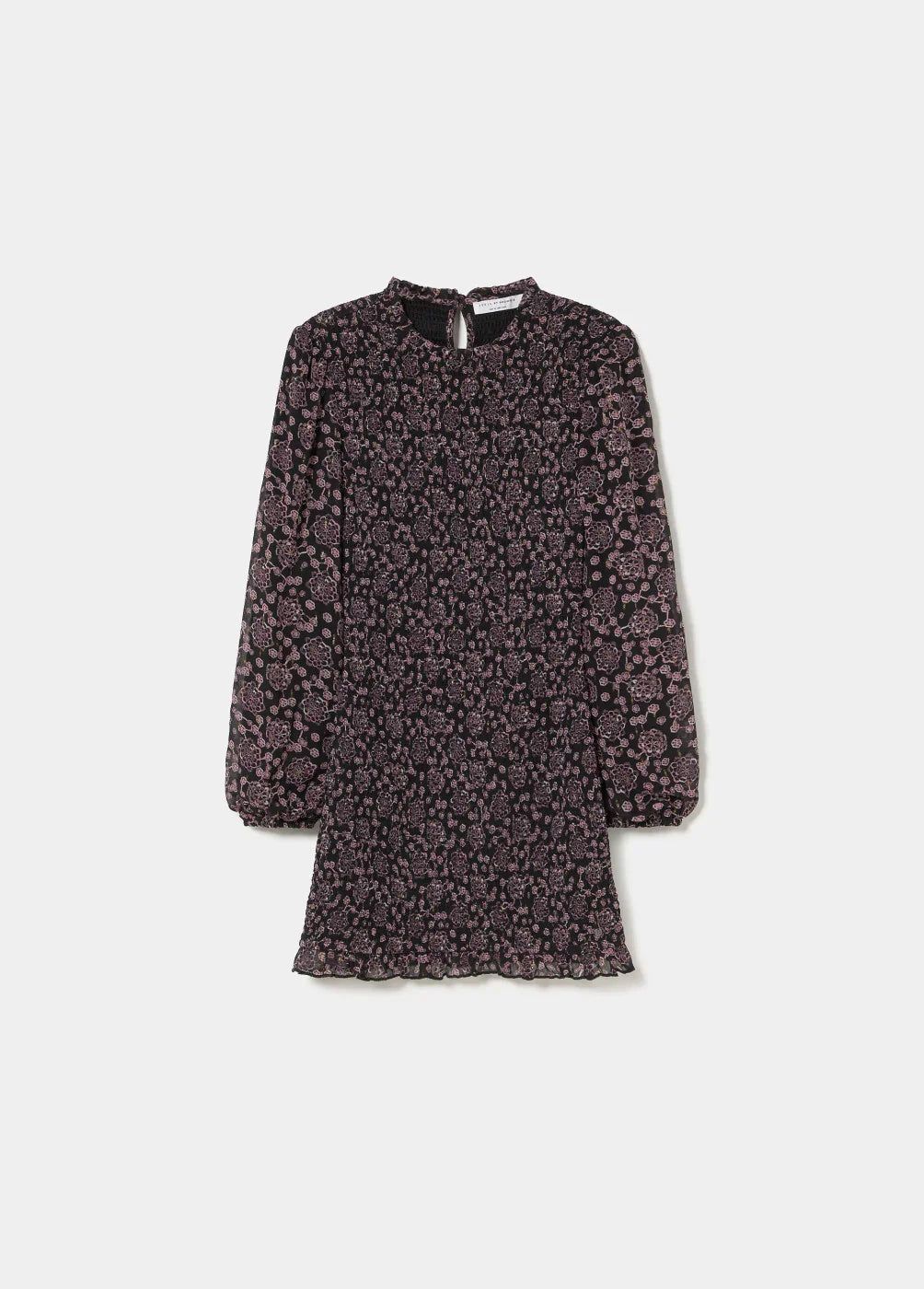 שמלת נשים קצרה פרחונית שחורה עם הדפס ורוד, שרוולים ארוכים, אופנה CHOZEN