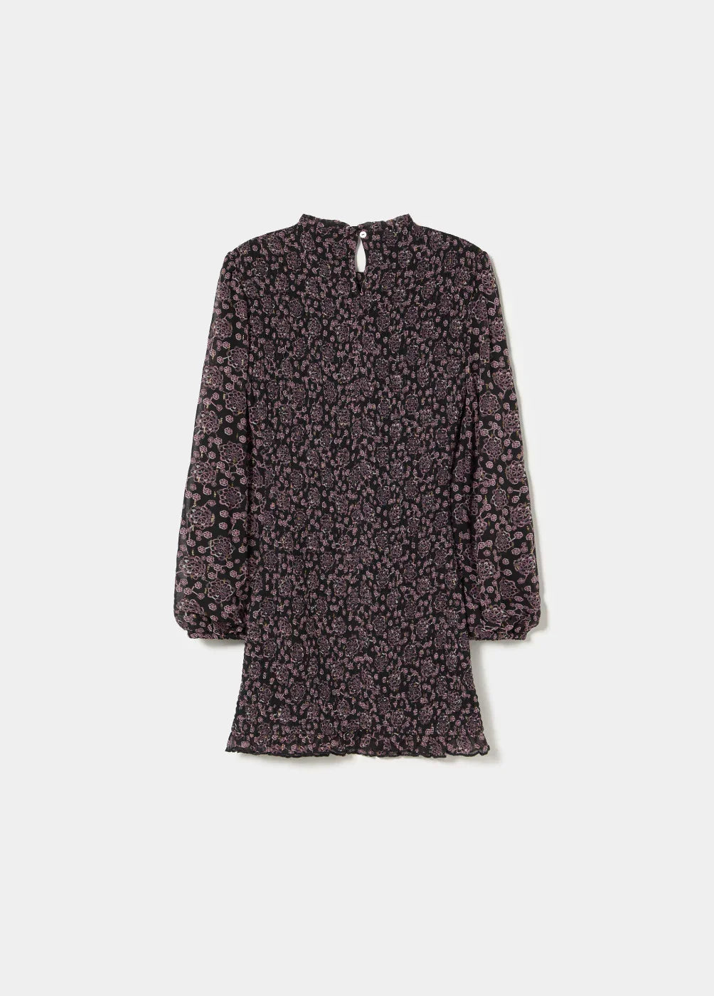 שמלת מיני שחורה עם הדפס פרחים סגול מ-CHOZEN, שרוולים ארוכים, בסגנון אופנתי מודרני