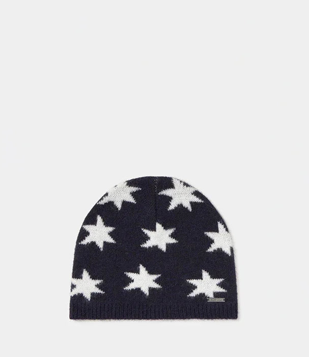 כובע גרב כחול כהה עם הדפס כוכבים לבנים, אופנת חורף CHOZEN