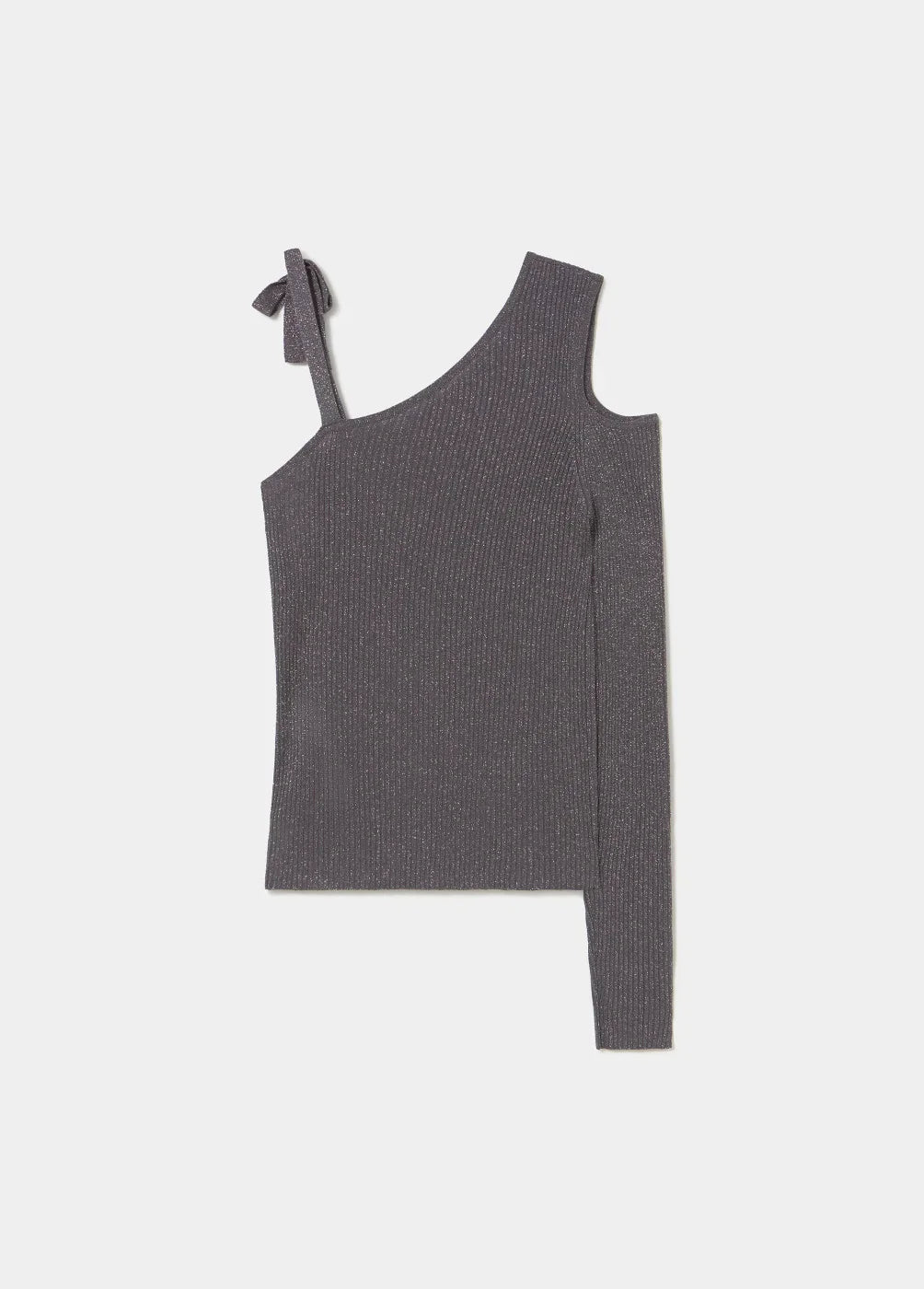 חולצת נשים אפורה, שרוול אחד, כתפיה עם קשר, אופנה טרנדית CHOZEN