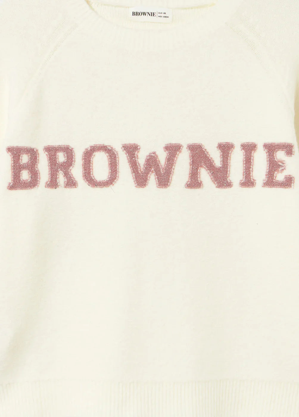 סווטשירט לבן של BROWNIE עם כיתוב ורוד בהיר, אופנה לנשים מבית CHOZEN