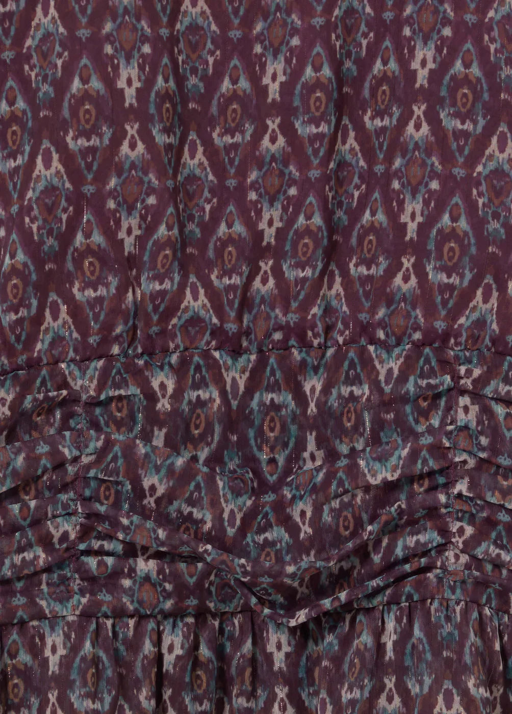 בד בגוון בורדו עם דוגמה גיאומטרית וצבעים כחול ואפרפר, פרטי אופנה CHOZEN