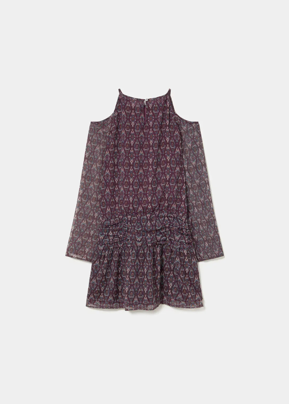 שמלת נשים מבית CHOZEN, בד קליל, דוגמה גאומטרית סגולה, שרוולים ארוכים, אופנה אלפא