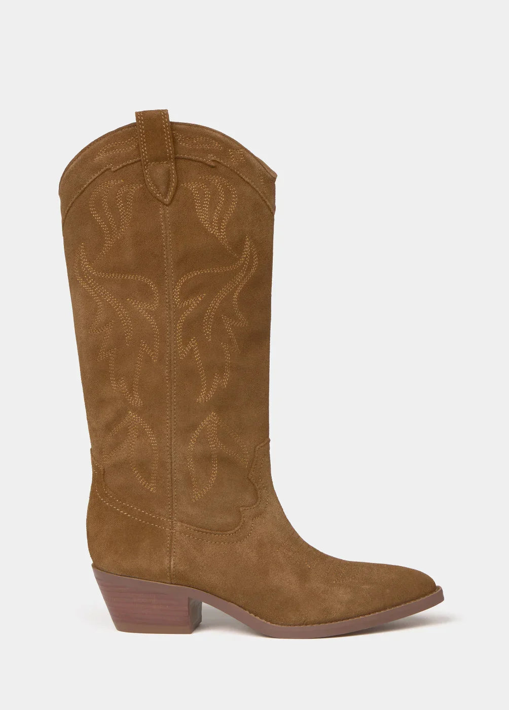 מגף קאובוי חום זמש עם עקב בינוני ועיצוב רקום, נעל אופנה יוקרתית ב-CHOZEN