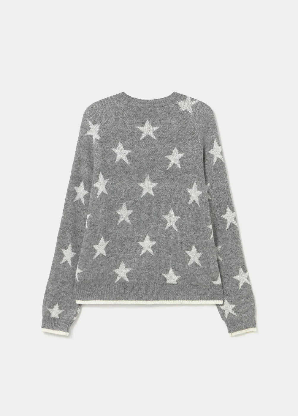 סוודר אפור עם הדפס כוכבים לבנים, אופנה חורפית CHOZEN, קבוצת אלפא