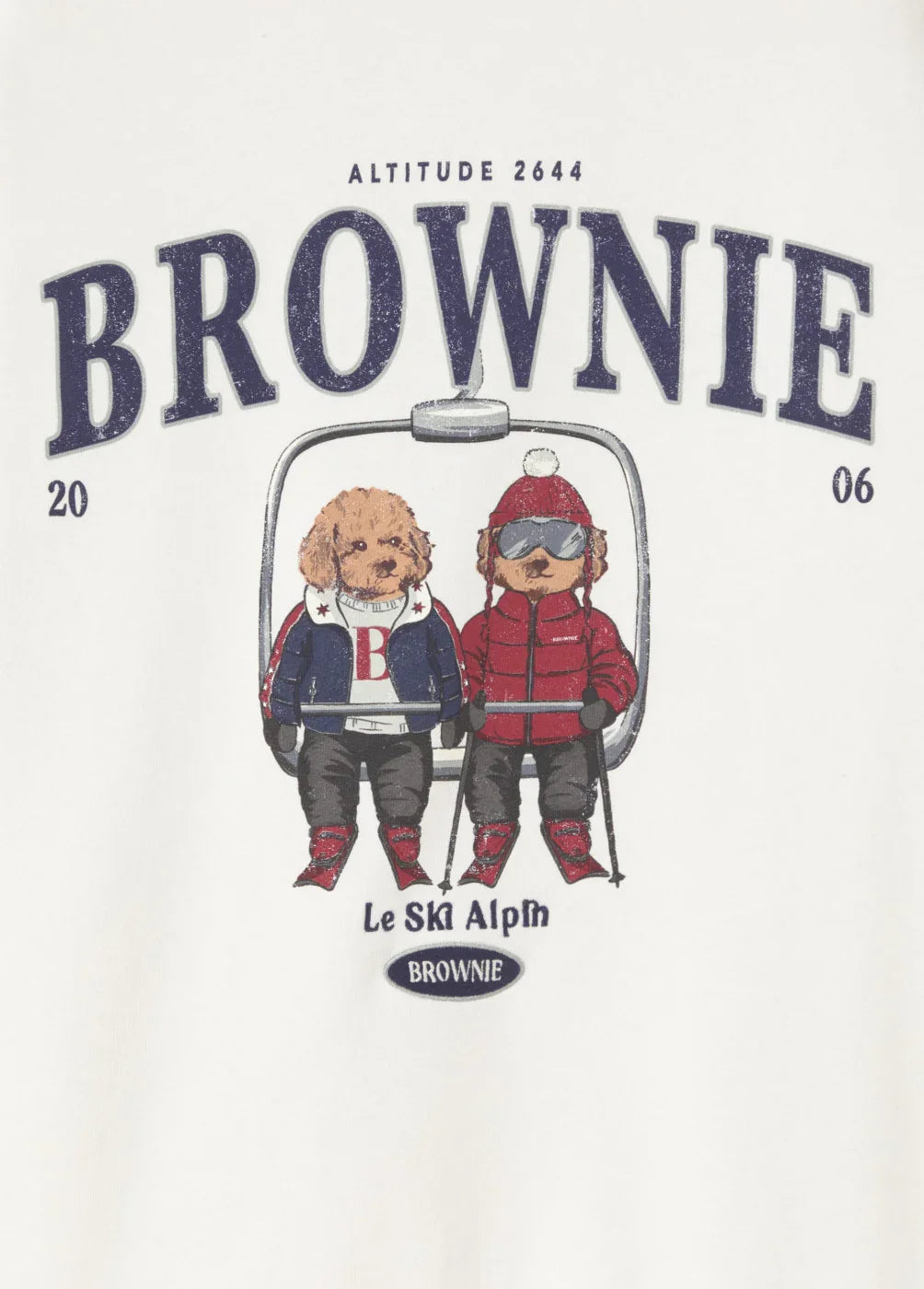 הדפס כלבים על בגדי סקי במעלית סקי, טקסט BROWNIE, אופנה כותנה CHOZEN