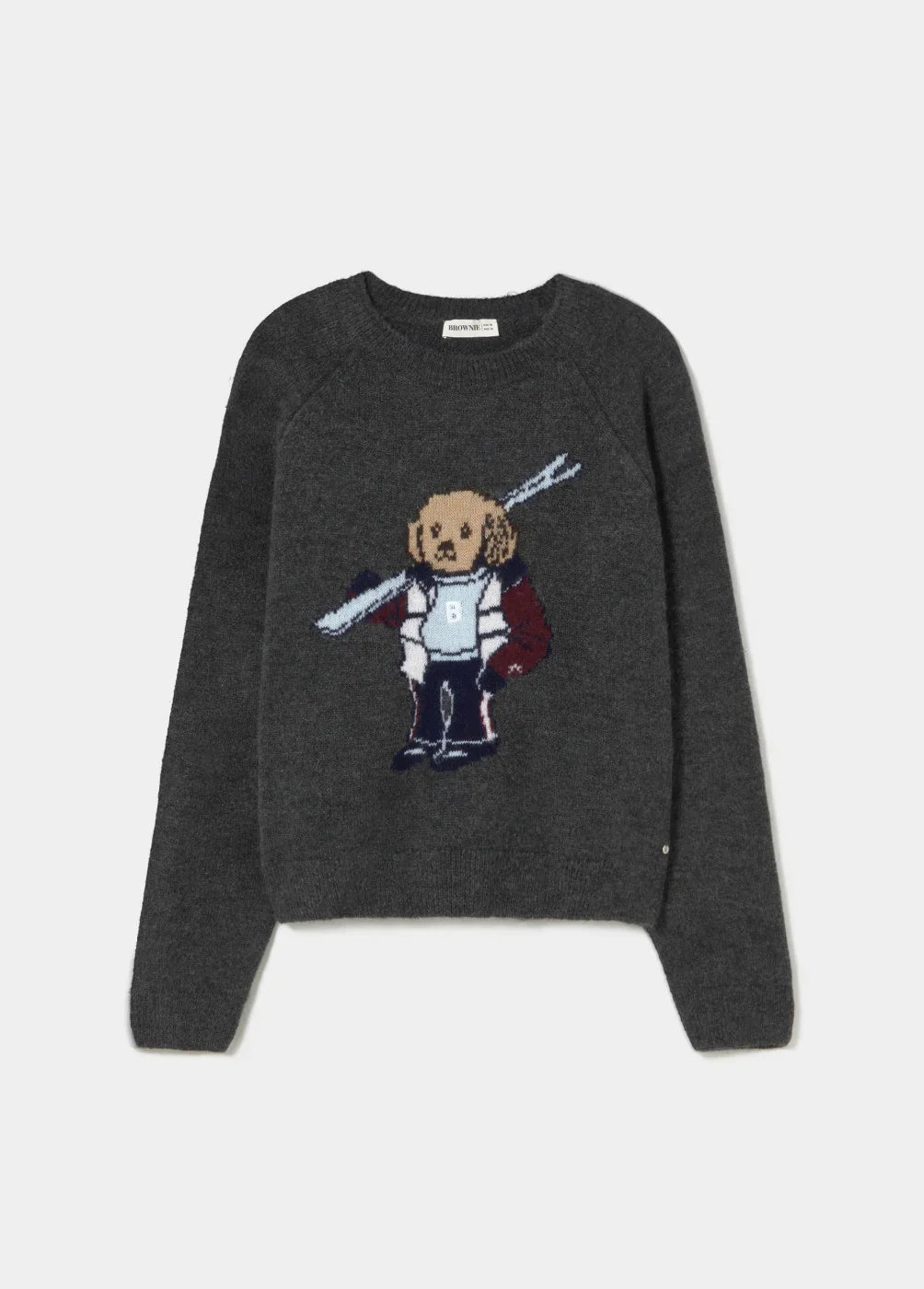 סוודר אפור כהה עם דמות כלב מצוירת, אופנת חורף CHOZEN, קבוצת אלפא