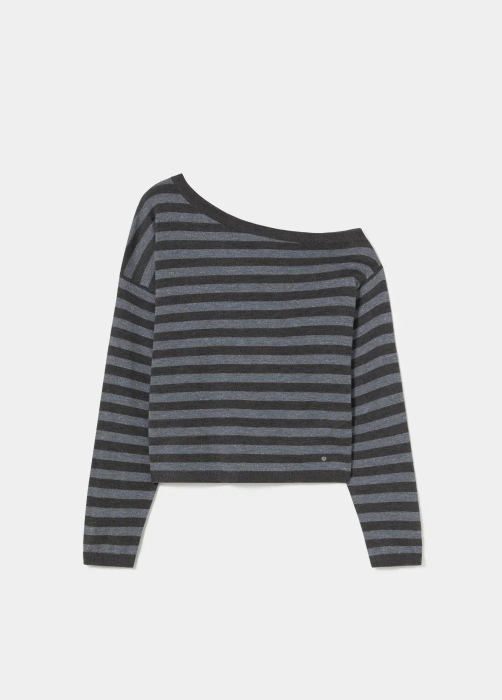 סוודר נשים פסים שחור אפור, כתף אחת, אופנת CHOZEN, מותגים מובילים