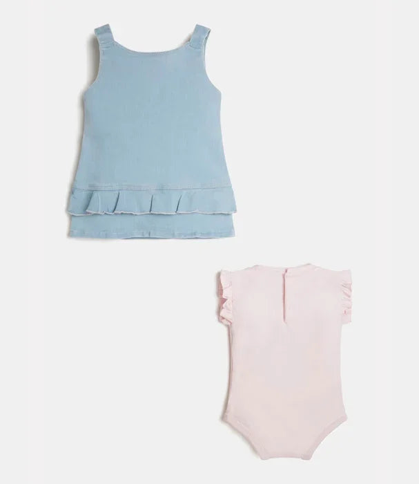 סט ביגוד תינוקות עם שמלה כחולה ובגד גוף ורוד, CHOZEN, אופנת ילדים איכותית