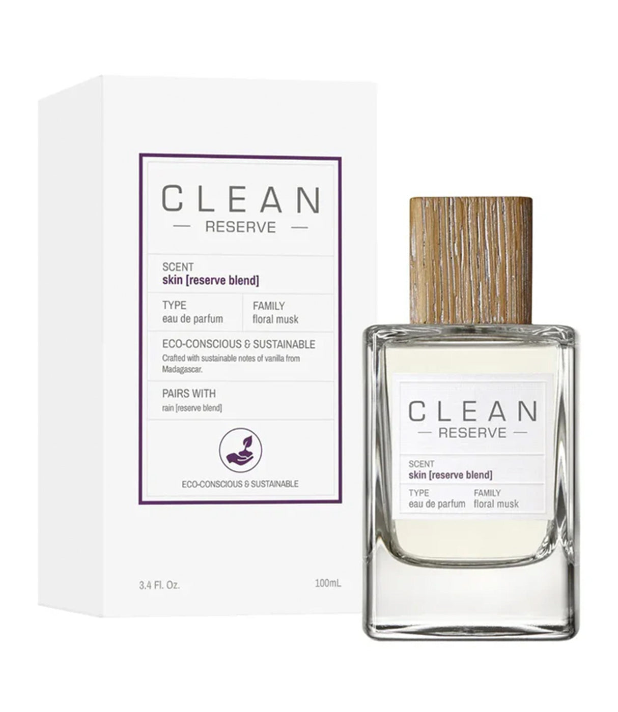 בושם CLEAN RESERVE skin reserve blend עם קופסה, בקבוק זכוכית פקק עץ, 100 מ"ל