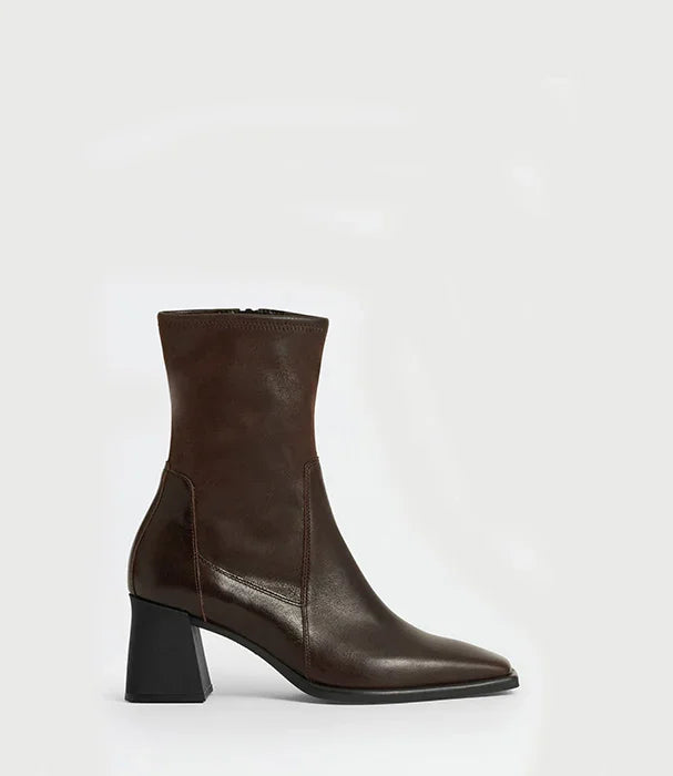 מגפון עור חום עם עקב בלוק אופנתי, נעלי נשים CHOZEN, קבוצת אלפא