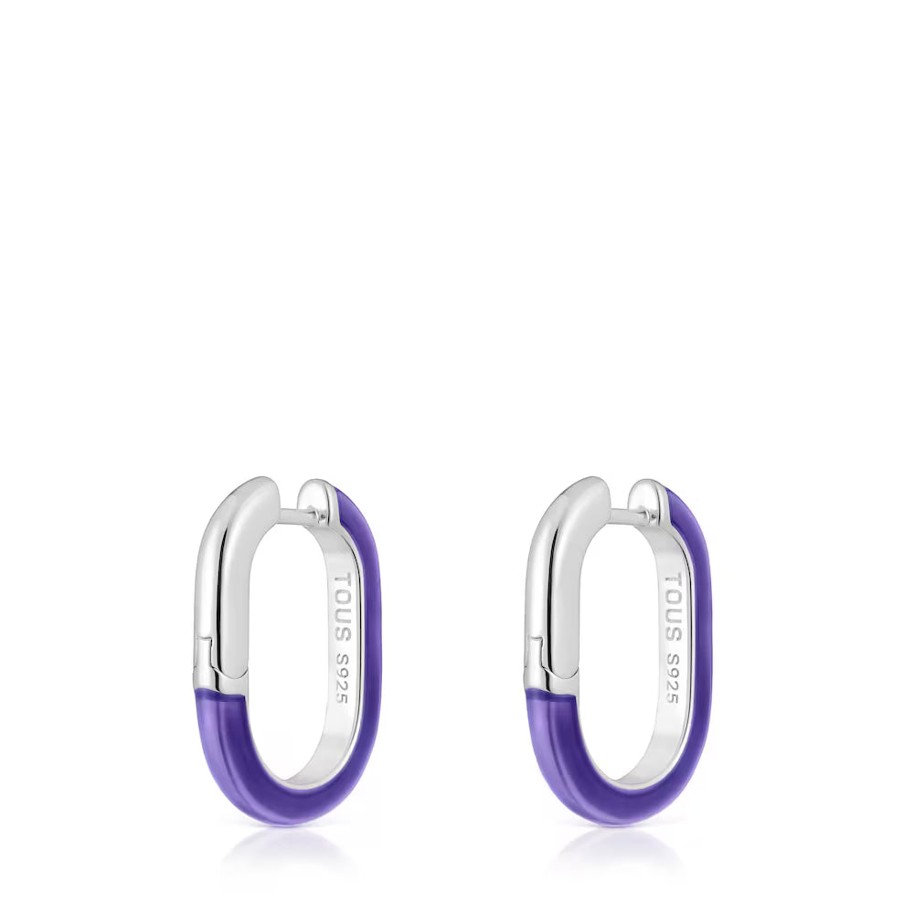 עגילי חישוק כסף ואמייל סגול TOUS 925, תכשיטים יוקרתיים ב-CHOZEN