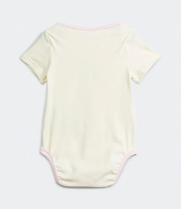 בגד גוף תינוקות קצר שרוול בצבע שמנת עם תפרים ורודים, צילום גב, מבית CHOZEN