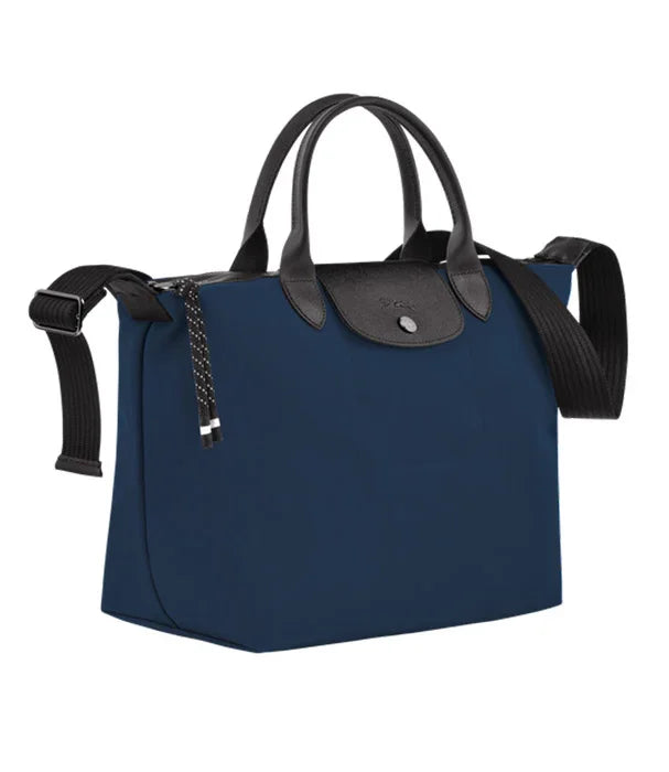 תיק יד נשים כחול עם רצועות עור שחורות מבית המותגים המובילים ב-CHOZEN