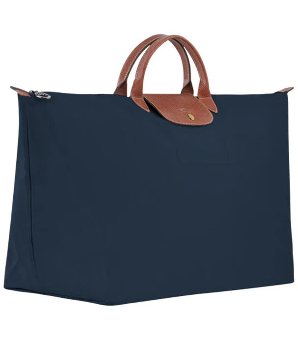 תיק נסיעות כחול עם ידיות עור חומות, עיצוב יוקרתי, מבית קבוצת אלפא CHOZEN