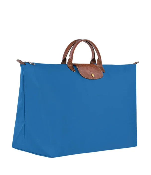 תיק קניות מעוצב בצבע כחול עם ידיות עור חומות, CHOZEN, מותגים בינלאומיים ייבוא רשמי