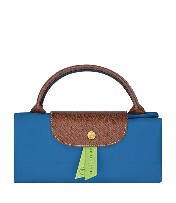 תיק לונגשאמפ כחול עם ידית וסגירה מעור חום, עיצוב יוקרתי מבית CHOZEN