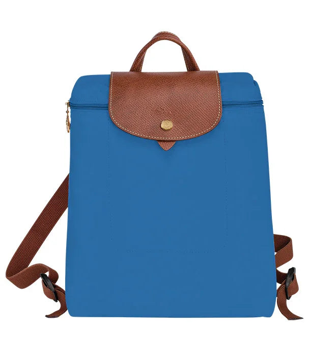 תיק גב אופנתי בצבע כחול עם סגירה חומה, מהמותגים המובילים ב-CHOZEN