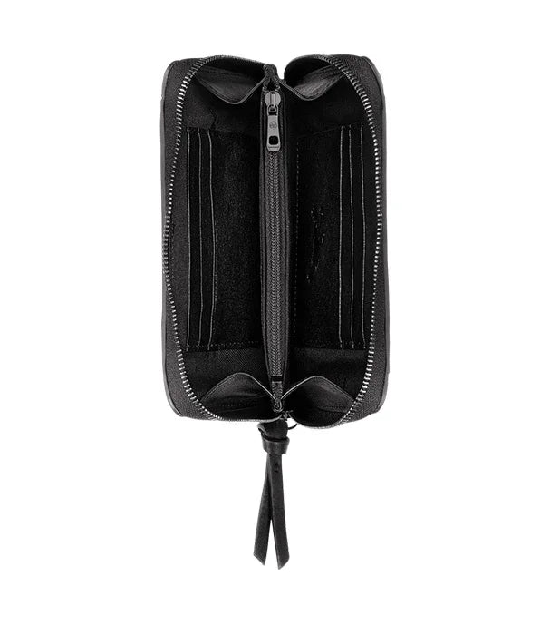 ארנק עור שחור פתוח עם רוכסן ותאים לכרטיסים, מבית CHOZEN